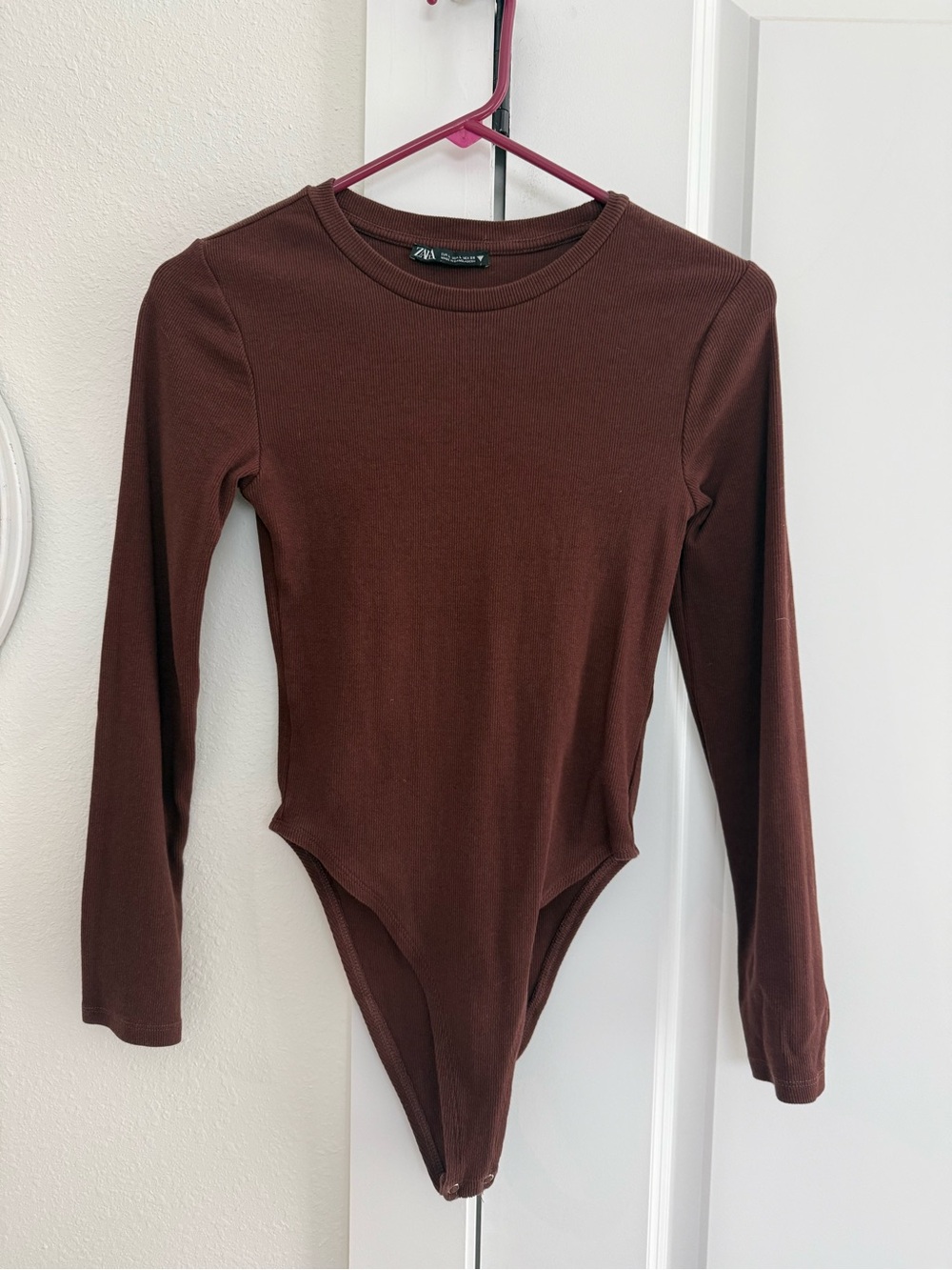 Zara Long-Sleeve Brown Ribbed Bodysuit